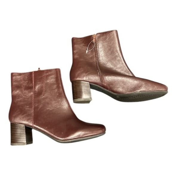 Basic Editions Ankle Boots Block Heel Square Toe Burgundy Zip Up Women's Sz 7W - Picture 3 of 6